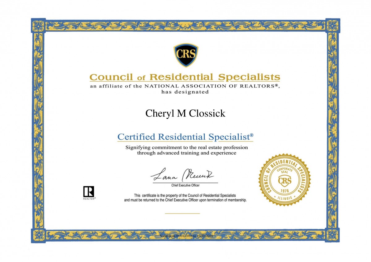 Certifications and Awards Cheryl Clossick — Real Estate One